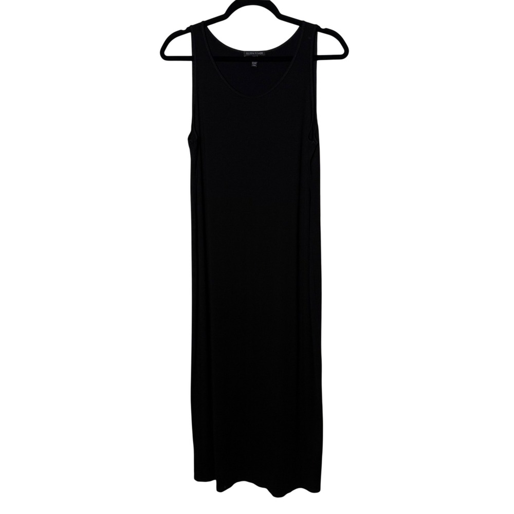 Eileen Fisher Womens Medium Black Jersey Tank Maxi‎ Dress Viscose Stretch LBD